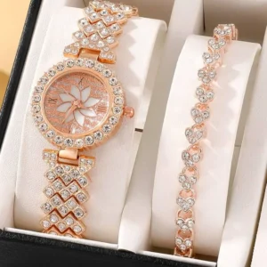 1pc Rhinestone Decor Quartz Watch & 1pc Bracelet